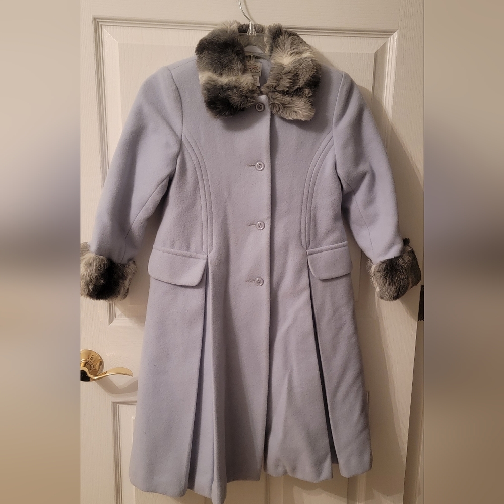 Talbots Kids Fur Colar Wool Dress Coat with Matching Hat Size 6X